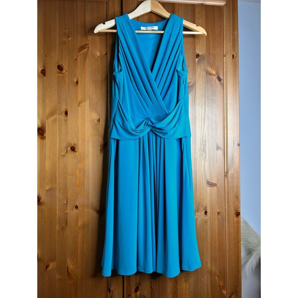 Evan Picone Pleated Knee Length Teal Blue Women’s 12 Event Wedding Guest Chic‎